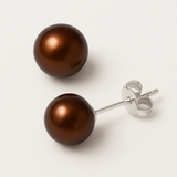 Pendientes de botón con perlas cultivadas de agua dulce, diámetro de 9-10 mm, color marrón, oro blanco