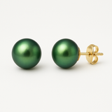 Pendientes - Perlas Cultivadas de Agua Dulce - Diámetro Botón 9-10 mm Verde Intenso - Joyería Mujer - Oro Amarillo