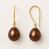 Pendientes - Perlas Cultivadas de Agua Dulce - Diámetro Pera 9-10 mm Chocolate - Joyería Mujer - Oro Amarillo