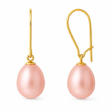 Pendientes - Perlas Cultivadas de Agua Dulce - Diámetro Pera 9-10 mm Rosa - Joyería Mujer - Oro Amarillo