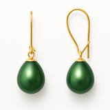 Pendientes - Perlas Cultivadas de Agua Dulce - Diámetro Pera 9-10 mm Verde Intenso - Joyería Mujer - Oro Amarillo