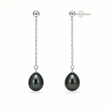 Pendientes colgantes de oro blanco y perlas negras | lolita