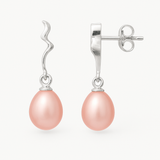 Pendientes- Perla Cultivada de Agua Dulce- Pera 8-9 mm Rosa- Oro Blanco