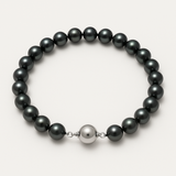 Pulsera- Perlas Cultivadas de Agua Dulce- Semi Redondas 5-6 mm Tahití Negras- Plata