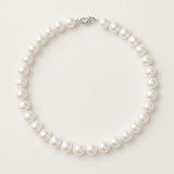 Collar- Perla de Agua Dulce- Semi Redonda 9-10 mm Blanco- Plata