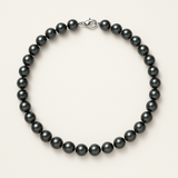 Collar- Perla de Agua Dulce Semi Redonda 8-9 mm Negra Tahití- Plata
