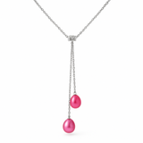 Collar Toi & Moi 2 Perlas Cultivadas 7-8 mm Rosa Fucsia-Plata
