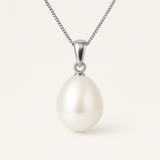 Colgante- Perla cultivada de agua dulce- Diámetro del botón 9-10 mm Blanco- Oro blanco