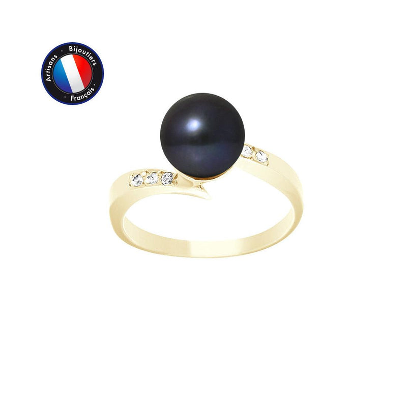 Anillo de oro amarillo y perla negra de Tahití