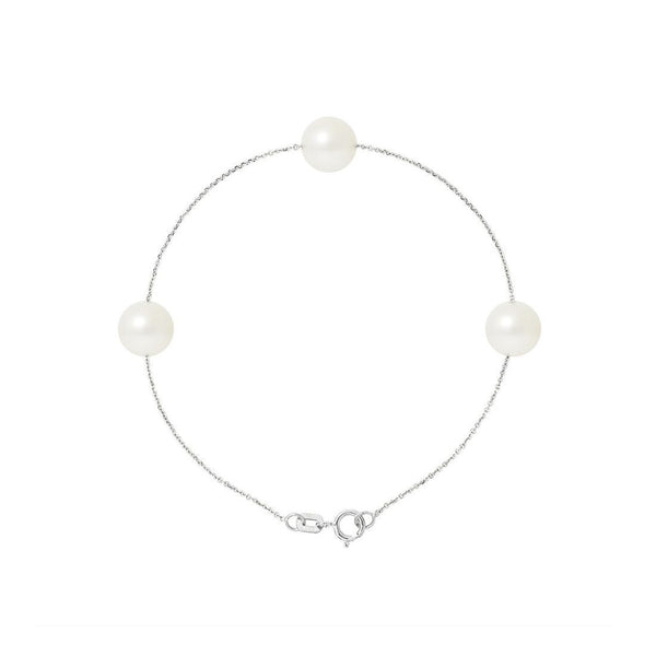 Pulsera 3 Perlas Cultivadas - Diámetro 7-8 mm Blancas - Plata