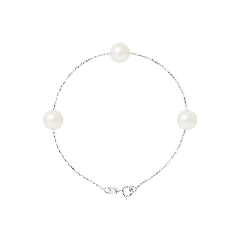 Pulsera 3 Perlas Cultivadas - Diámetro 7-8 mm Blancas - Plata