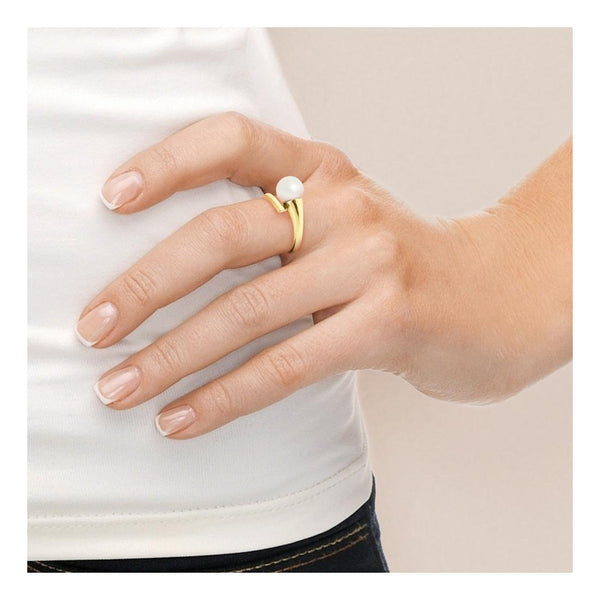 Anillo - Perlas Cultivadas Redondas Diámetro 8-9 mm Blanco - Oro Amarillo