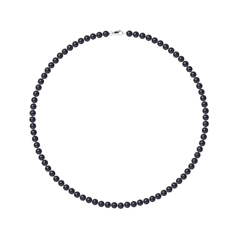 Collar de Perlas Cultivadas Redondas 5-6 mm Tahití Negras - Plata