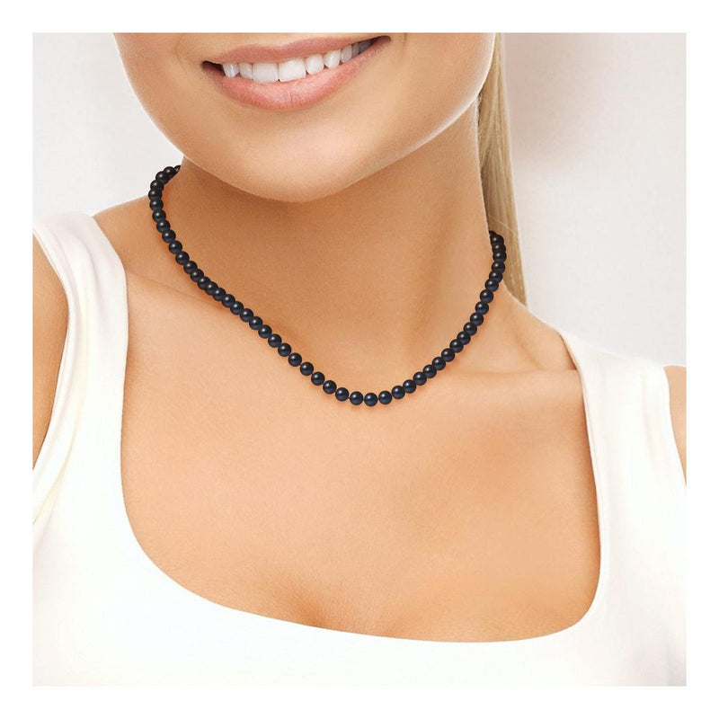 Collar de Perlas Cultivadas Redondas 5-6 mm Tahití Negras - Plata