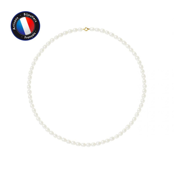 Collar- Perlas Cultivadas de Arroz de Agua Dulce 5-6 mm Blanco- Joyería Mujer- Oro Amarillo