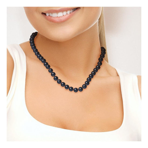 Collar- Perlas Cultivadas de Agua Dulce Redondas 8-8 mm Tahití Negro- Joyería para Mujer- Oro Amarillo