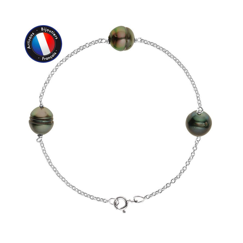 Pulsera- Perla Cultivada de Tahití- Círculo 9-10 mm- Joyería Mujer- Plata 925 Milésimas