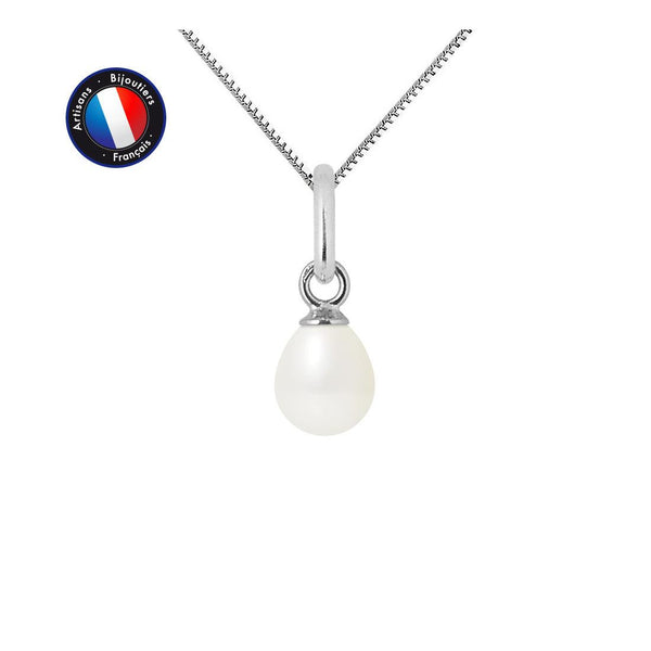 Colgante- Perla Cultivada de Agua Dulce- Diámetro Botón 5-6 mm Blanco- Joyería Mujer- Oro Blanco