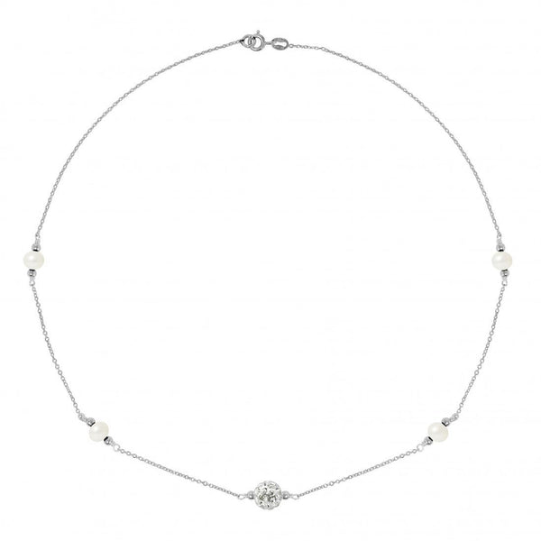 Collar de Perlas Cultivadas CRYSTAL Diámetro 5-6 mm Cristal Blanco-Plata