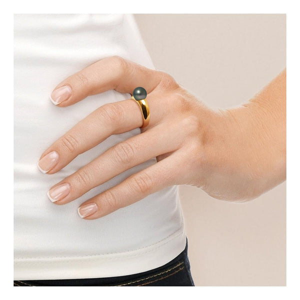 Anillo - Perlas Cultivadas de Tahití - Redondas Diámetro 8-9 mm - Joyería para Mujer - Oro Amarillo