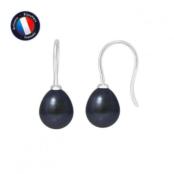 Pendientes - Perlas Cultivadas 7-8 mm Negras Tahití-Oro Blanco