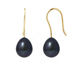 Pendientes - Perlas Cultivadas de Agua Dulce - Pera Diámetro 7-8 mm Tahití Negro - Oro Amarillo