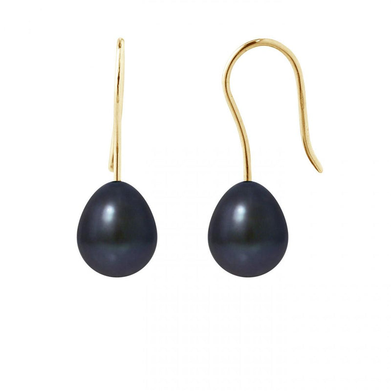 Pendientes - Perlas Cultivadas de Agua Dulce - Pera Diámetro 7-8 mm Tahití Negro - Oro Amarillo