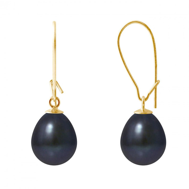 Pendientes - Perlas Cultivadas de Agua Dulce - Pera Diámetro 9-10 mm Tahití Negro - Oro Amarillo