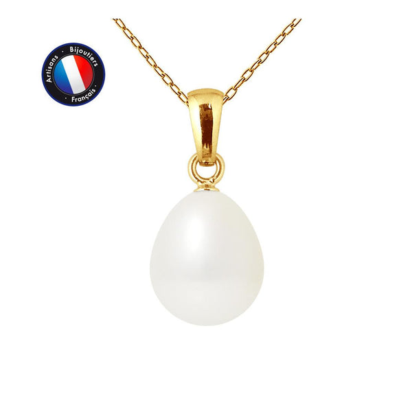 Perla cultivada de agua dulce - Diámetro de pera 9-10 mm Blanca - Joyería para mujer - Oro amarillo