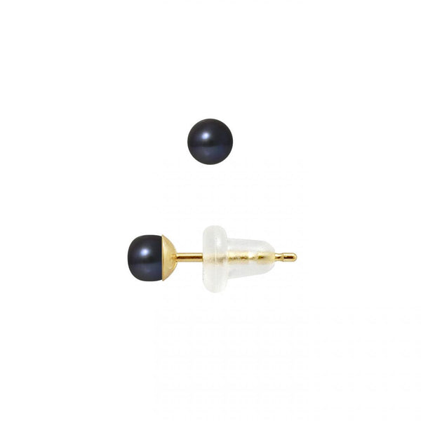 Pendientes - Perlas Cultivadas 3-4 mm Tahití Negras - Oro Amarillo