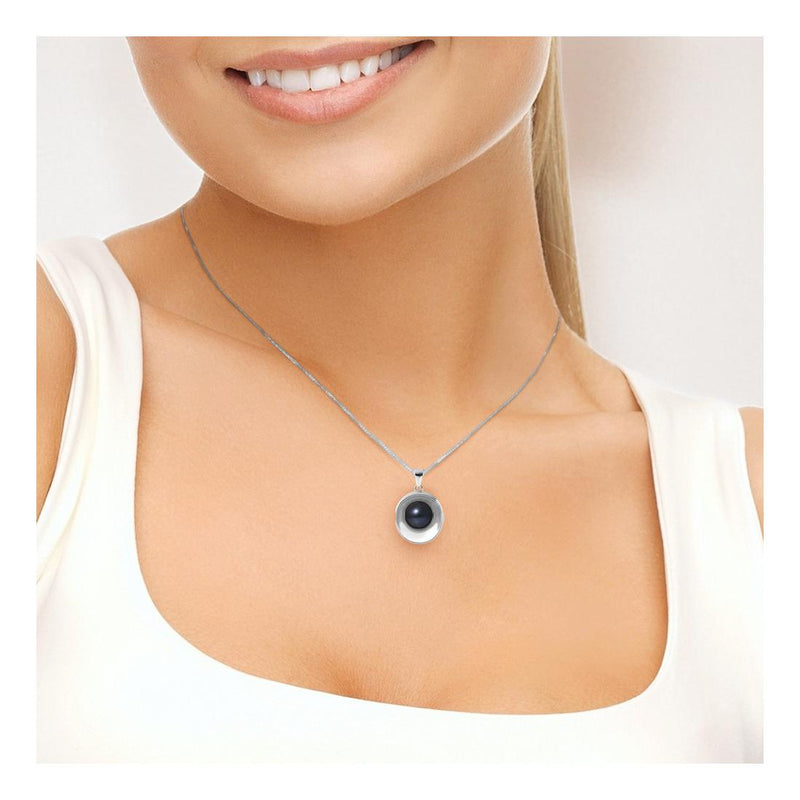 Collar Moon Silver con perlas cultivadas de agua dulce de Tahití negras - Diámetro 9-10 mm