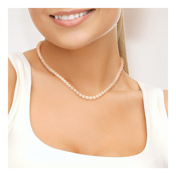 Collar de Perlas Cultivadas de Agua Dulce Redondas 5-6 mm en Oro Blanco Rosa