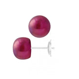 Pendientes - Perlas Cultivadas de Agua Dulce - Diámetro Botón 9-10 mm Rojo Cereza - Joyería Mujer - Oro Blanco