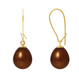 Pendientes - Perlas Cultivadas de Agua Dulce - Diámetro Pera 9-10 mm Chocolate - Joyería Mujer - Oro Amarillo