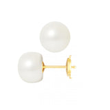 Pendientes - Perlas Cultivadas de Agua Dulce - Diámetro Botón 9-10 mm Blanco - Joyería Mujer - Oro Amarillo