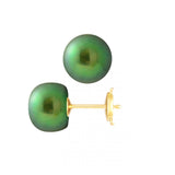 Pendientes - Perlas Cultivadas de Agua Dulce - Diámetro Botón 9-10 mm Verde Intenso - Joyería Mujer - Oro Amarillo