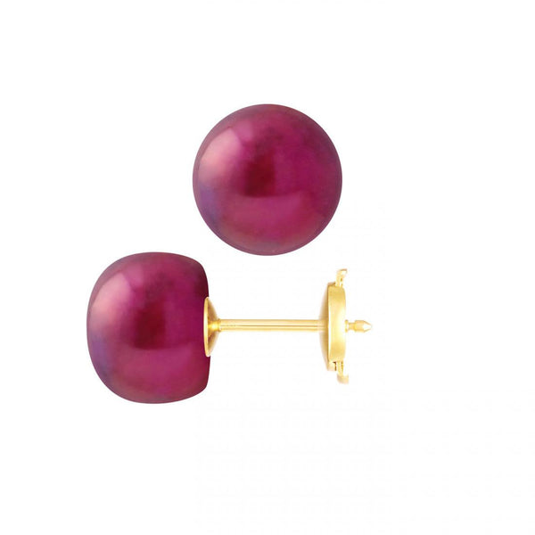 Pendientes - Perlas Cultivadas de Agua Dulce - Diámetro Botón 9-10 mm Rojo Cereza - Joyería Mujer - Oro Amarillo