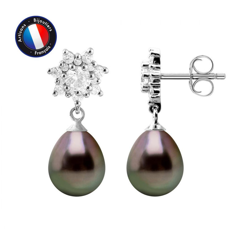 Pendientes - Perlas Cultivadas de Tahití - Pera Diámetro 8-9 mm - Joyería Mujer - Plata de Ley 925