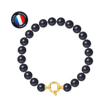 Pulsera - Perlas Cultivadas de Arroz 8-9 mm Tahití Negras - Oro Amarillo