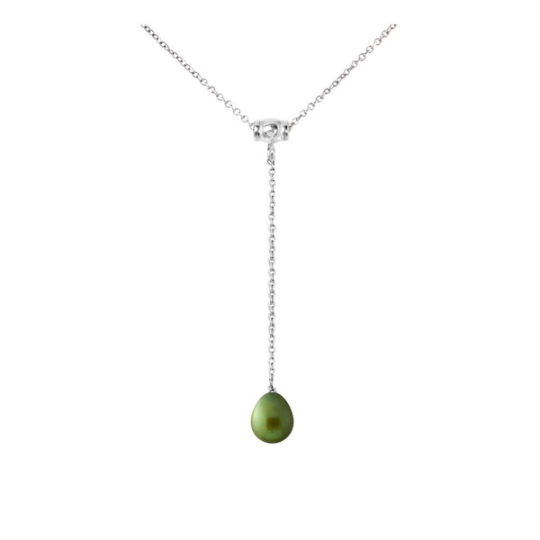 Collar Corbata- Perla Cultivada de Agua Dulce- Diámetro 9-10 mm Verde Intenso-Plata 925 Milésimas