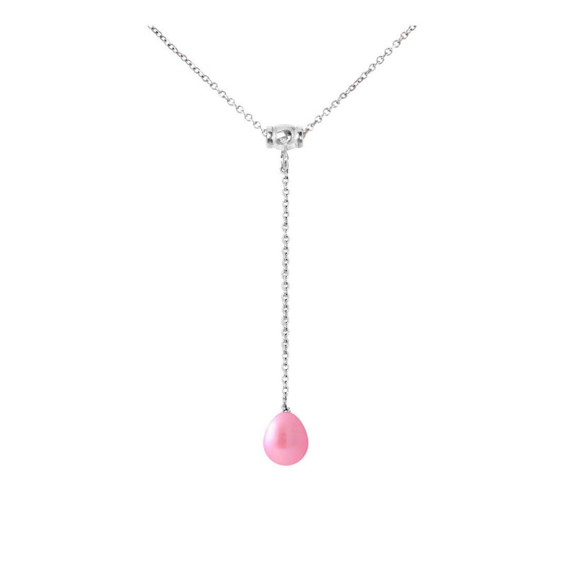 Collar Corbata - Perla Cultivada de Agua Dulce - Diámetro 9-10 mm Rosa Fucsia - Plata de Ley 925