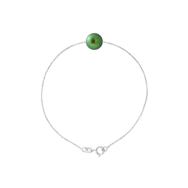 Pulsera- Perla Cultivada de Agua Dulce- Diámetro 8-9 mm Verde Intenso- Plata de Ley 925