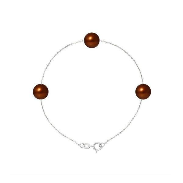 Pulsera 3 Perlas Cultivadas de Agua Dulce - Diámetro 7-8 mm Chocolate - Plata de Ley 925