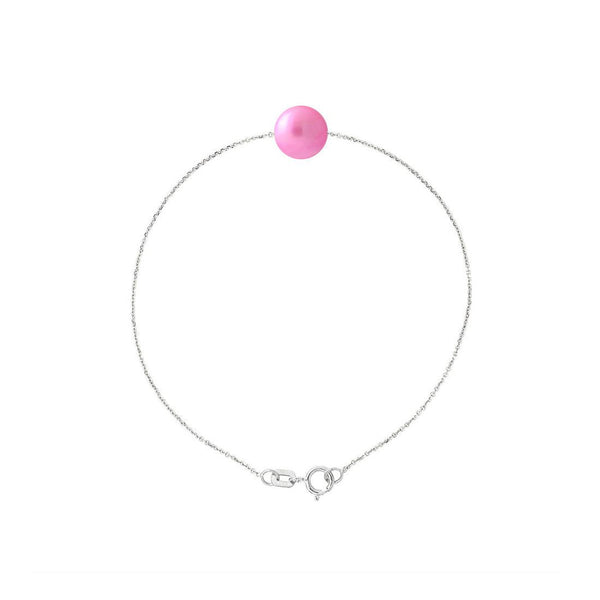 Pulsera- Perla cultivada de agua dulce- Diámetro 8-9 mm Rosa fucsia- Plata de ley 925