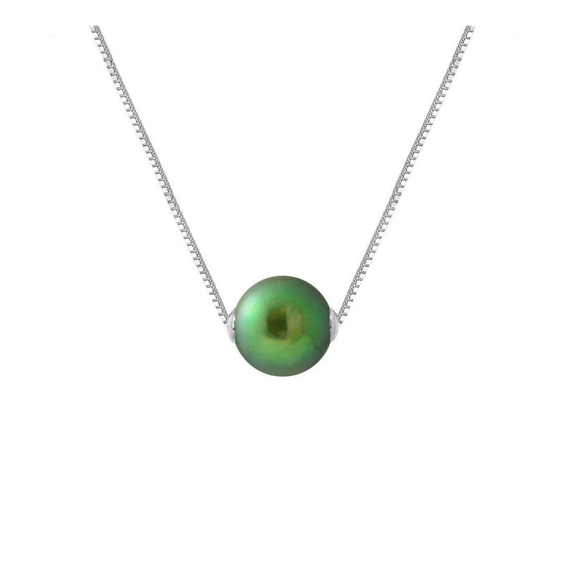 Collar - Perla Cultivada de Agua Dulce - Diámetro 9-10 mm Verde Intenso - Plata de Ley 925