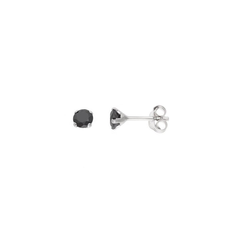 Pendientes de Plata 925 Milésimas Rodiada y Solitario Redondo Circonita Negra 4 mm