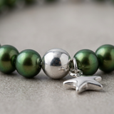Pulsera de la Suerte - Perla de Agua Dulce - Redonda 5-6 mm Verde Intenso