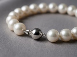 Pulsera- Perlas Cultivadas de Agua Dulce- Semi Redondas 8-9 mm Blanco Natural- Joyería Mujer- Plata 925 Milésimas