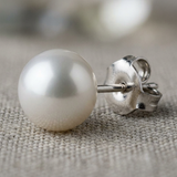 Pendientes de Oro Blanco - Perla Cultivada Blanca 9-10 mm