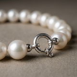 Pulsera- Perlas Cultivadas de Agua Dulce- Semi Redondas 8-9 mm Blanco Natural- Joyería Mujer- Plata 925 Milésimas